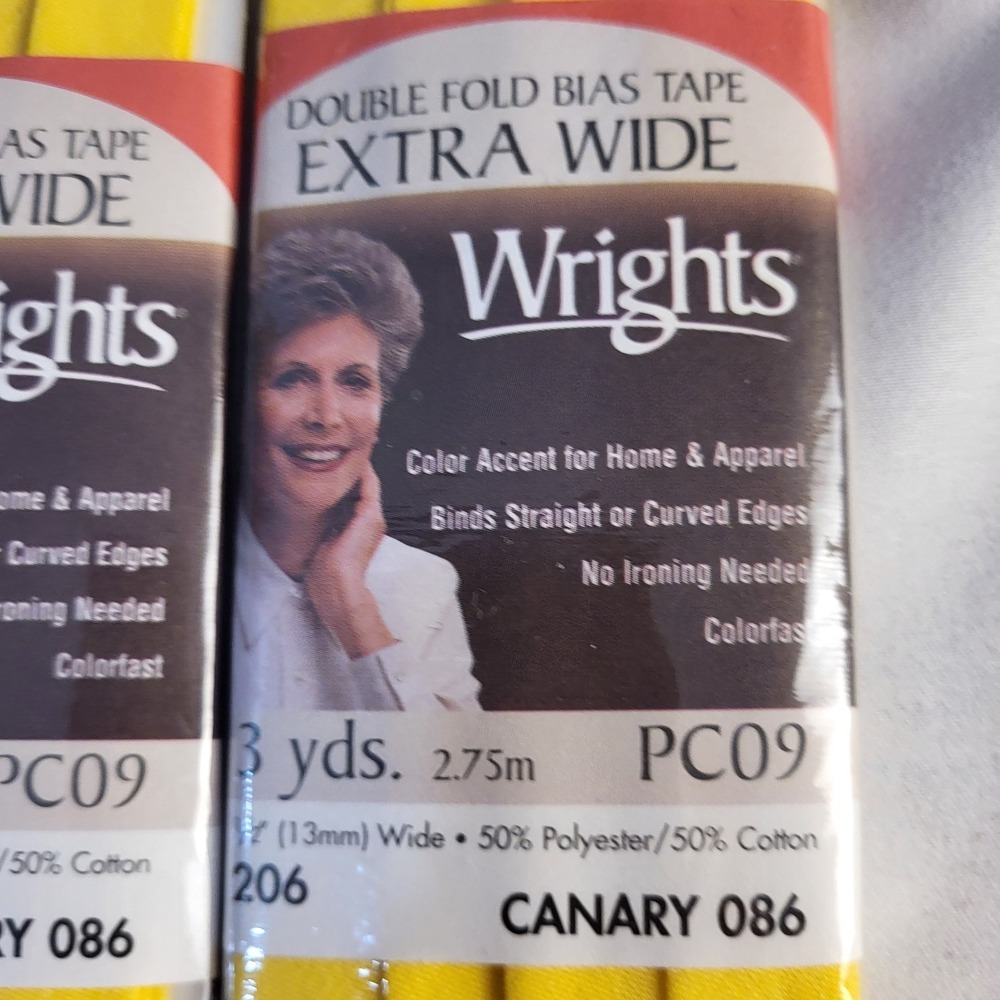 2 - Wrights Double Fold Bias Tape - Extra Wide - Canary 086 - 3 yds x 1/2"